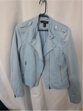Women's Forever 21 Faux Suede Moto Jacket, Size M, Light Blue fall y2k cozy